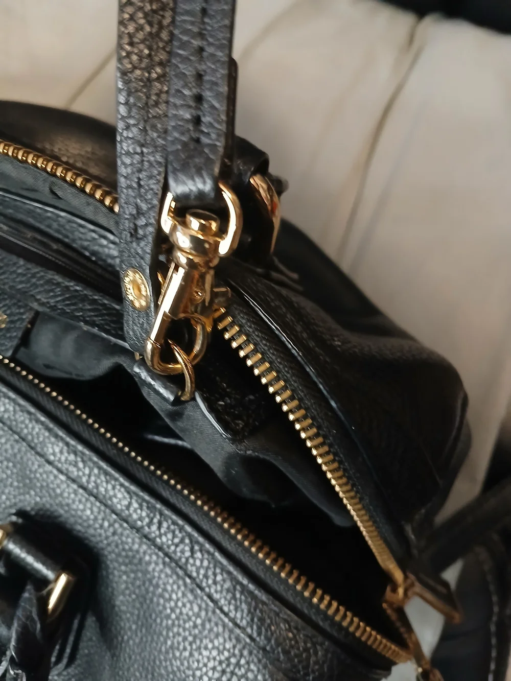 Michael Kors Black Pebbled Leather Satchel with Gold Hardware